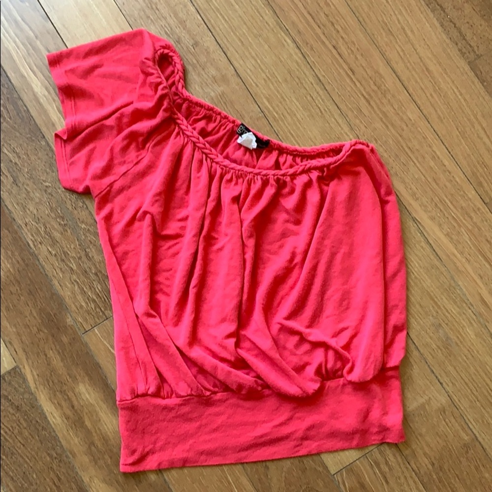 One shoulder coral top